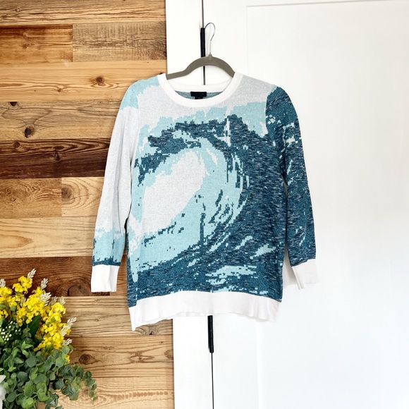 J. Crew Blue and White Wave Pattern Sweater - Picture 3 of 7